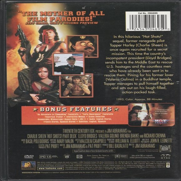 Hot Shots! Part Deux - 2002 Parody Comedy Widescreen DVD Starring Charlie Sheen - Picture 2 of 2